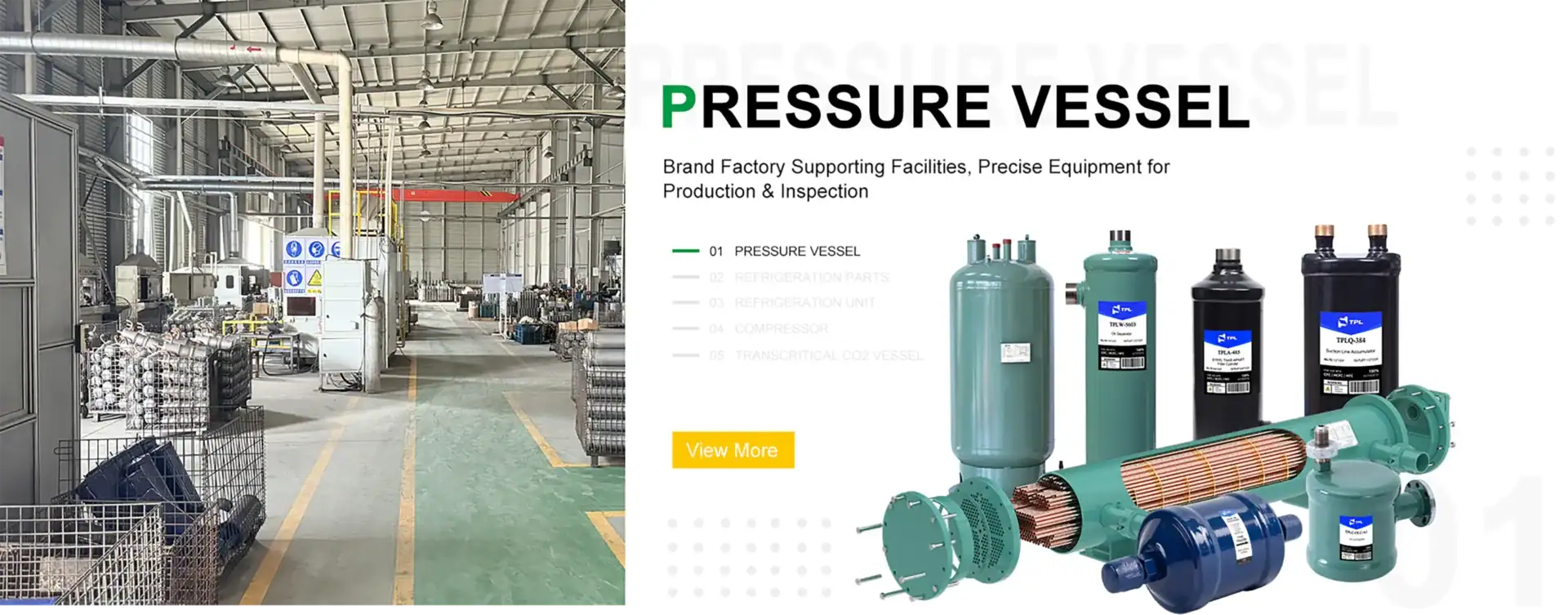 Industrial pressure vessel manufacturing plant with machinery and storage tanks for production and inspection processes.