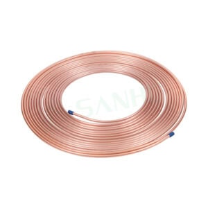 Copper pancake coil used in HVAC systems, showcasing a neatly coiled copper tube for efficient heat transfer and refrigeration applications.