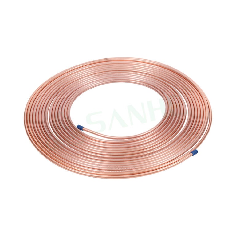 Copper pancake coil used in HVAC systems, showcasing a neatly coiled copper tube for efficient heat transfer and refrigeration applications.