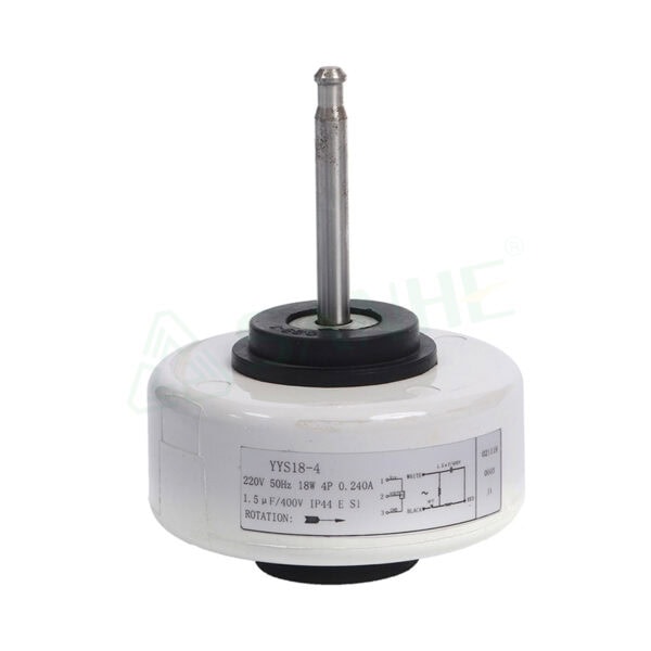 YYS-18-4 plastic shell motor with metal shaft, suitable for HVAC applications, compact design, and high efficiency.