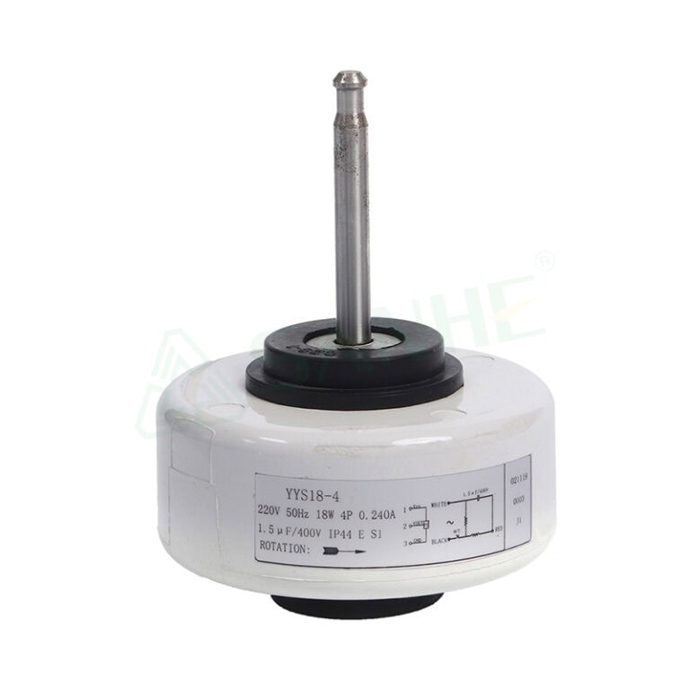 YYS-18-4 plastic shell motor with metal shaft, suitable for HVAC applications, compact design, and high efficiency.