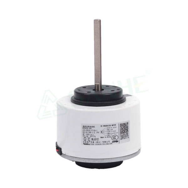 Plastic shell motor WZDK58-38G with metal shaft, used in HVAC systems, compact design, and reliable performance.