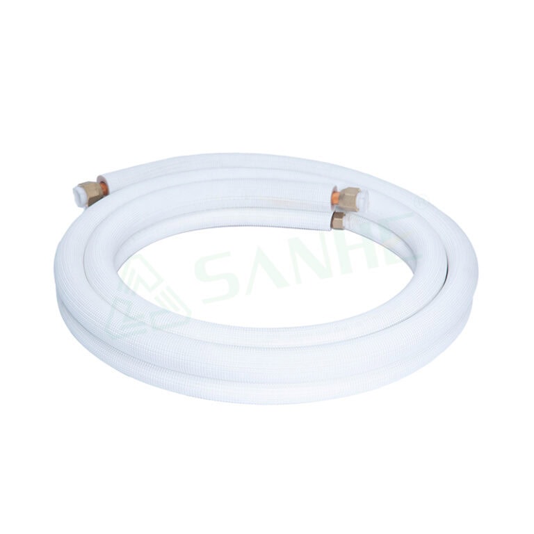 Flexible insulated copper dual tube series hose for HVAC systems, designed for efficient heat transfer and durability in refrigeration and air conditioning applications.