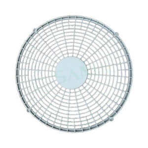Round HVAC air filter cover with grid design for ventilation systems, suitable for residential or commercial HVAC units.