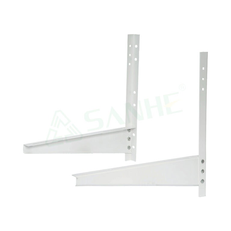 White metal air-conditioner bracket ACB-2 for wall mounting, adjustable with multiple holes for secure installation.