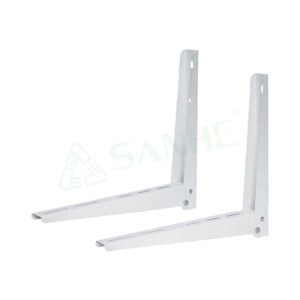 White metal wall mount brackets for HVAC units, designed for secure installation and support of air conditioning systems.