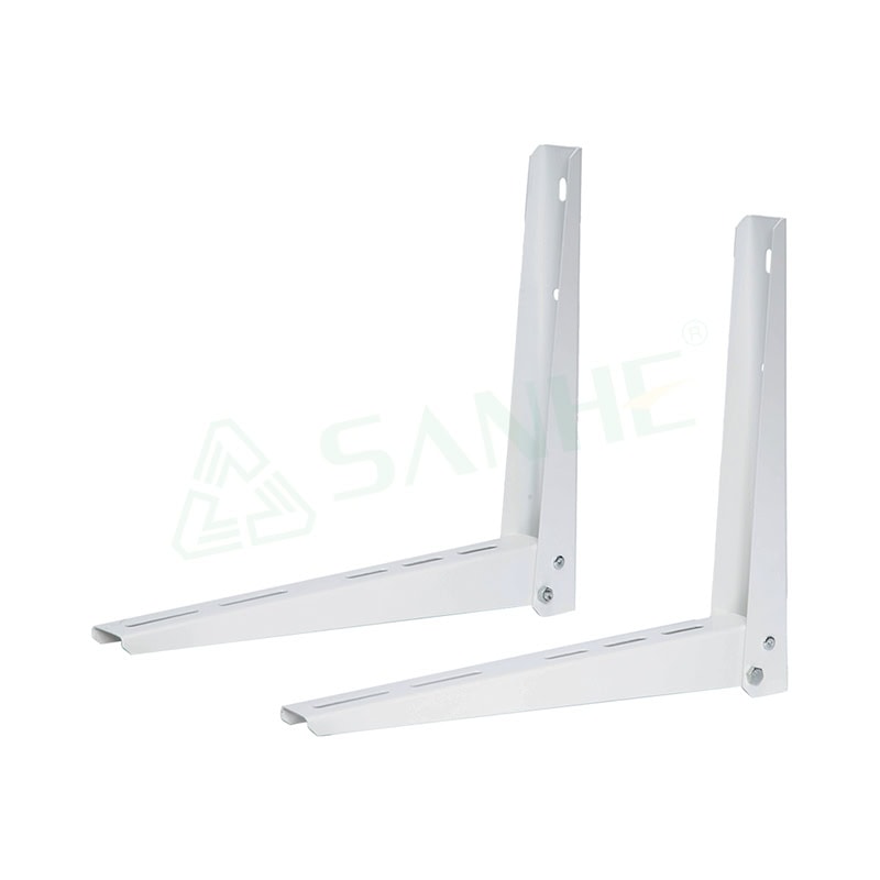 White metal wall mount brackets for HVAC units, designed for secure installation and support of air conditioning systems.