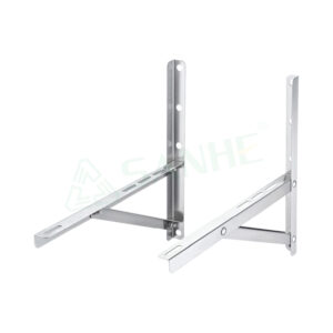 Stainless steel HVAC wall mount bracket for secure and stable air conditioning unit installation, featuring adjustable arms and multiple mounting holes.