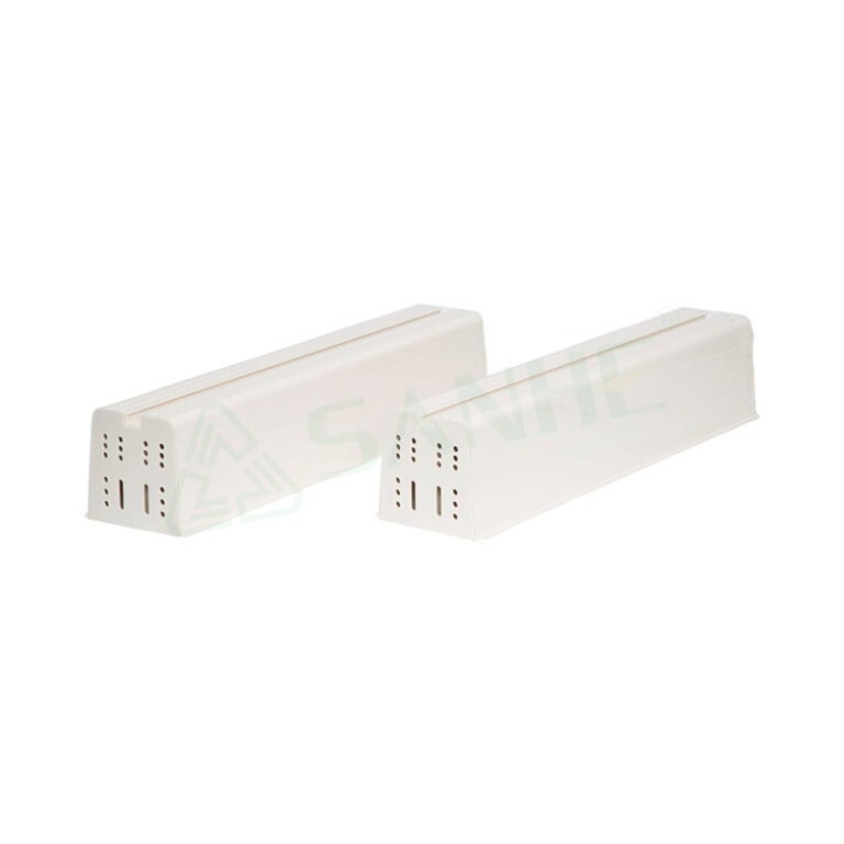 Two white HVAC air filter replacement parts with perforated edges for air filtration systems.
