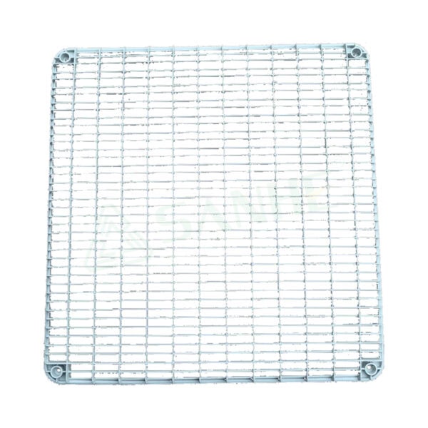 Close-up of a square HVAC air filter grid used for air purification and ventilation systems.