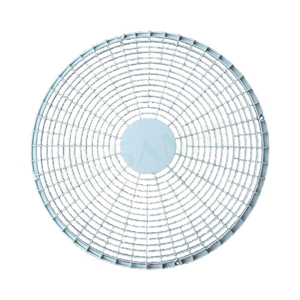 Round HVAC air filter with a grid pattern, designed to trap dust, pollen, and airborne particles for improved indoor air quality.