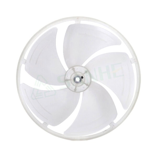 Close-up of a white HVAC fan blade used in heating, ventilation, and air conditioning systems for efficient airflow.