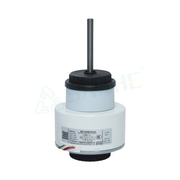 Plastic shell motor ZKFP-45-8-111 with cylindrical design and electrical wiring for HVAC applications.