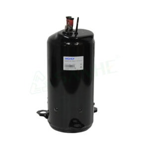 High-Quality Rotary Compressor used in HVAC systems, black cylindrical design with electrical connections on top.