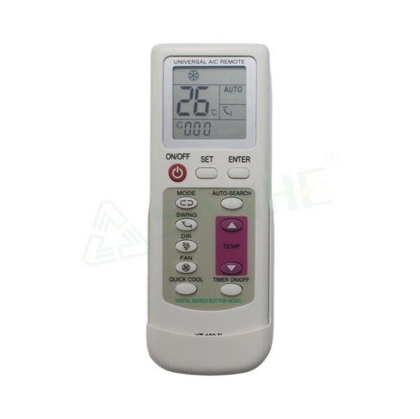Universal air conditioner remote control with LCD display, temperature adjustment, and mode settings for efficient climate management.