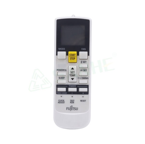 Fujitsu universal remote control for air conditioning units with multiple buttons for mode, fan, temperature, and timer settings.