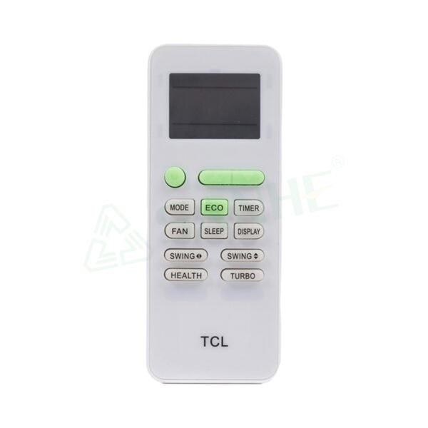 Wireless remote control for air conditioning units with LCD display and multiple function buttons including eco, mode, fan, sleep, turbo.