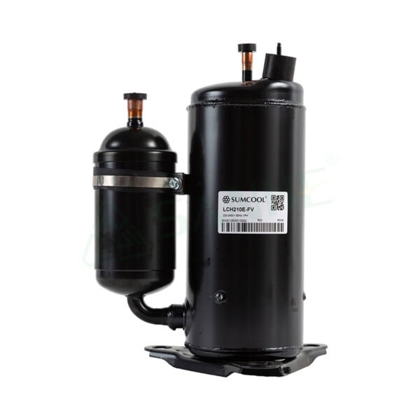 High-quality Sumcool LCH210E-FV compressor for HVAC systems, featuring durable black design and efficient cooling technology.