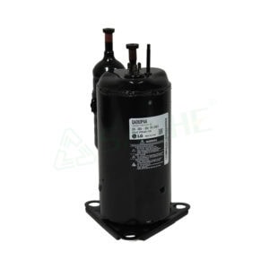 LG rotary compressor QA060PAA for HVAC systems, black cylindrical unit with connection ports and label, used in refrigeration and air conditioning.