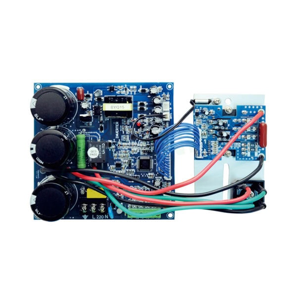 Close-up of the QD80C remote control board with various electronic components and wiring for HVAC system control.