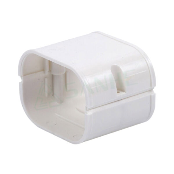 White plastic air conditioner duct suit for HVAC systems, compact and durable, used for connecting and insulating ductwork in cooling systems.