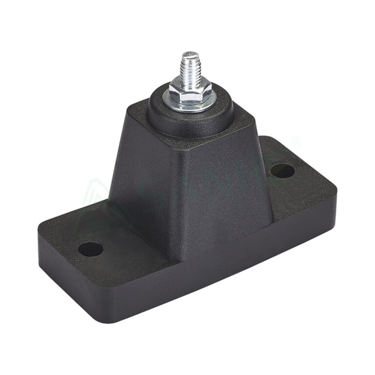 Heavy-duty anti-vibration mount with rubber isolator and metal bolt for HVAC systems and machinery.