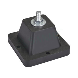 Heavy-duty anti-vibration mount with rubber base and metal bolt for HVAC machinery stabilization and noise reduction.