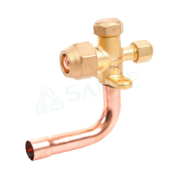 Close-up of a copper and brass HVAC fitting used in heating, ventilation, and air conditioning systems.