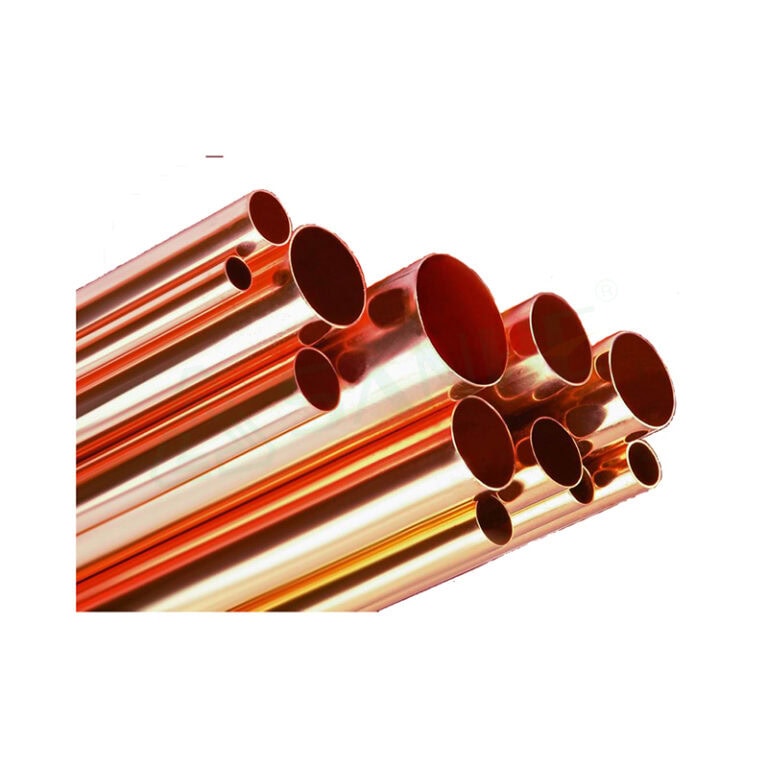 Collection of copper tubes used in air conditioning systems, showcasing various diameters and polished surfaces for efficient heat transfer.